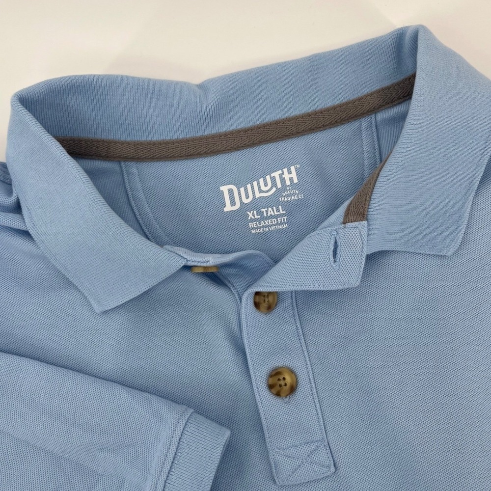 Duluth Trading Co Polo Shirt Mens XL Tall Light Blue Relaxed Fit Short Sleeve